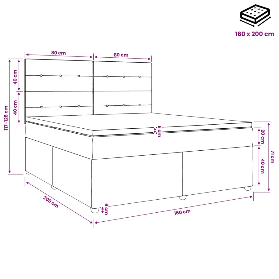 Lit boxspring LED avec matelas Gris foncé 160 x 200 cm Velours - 11