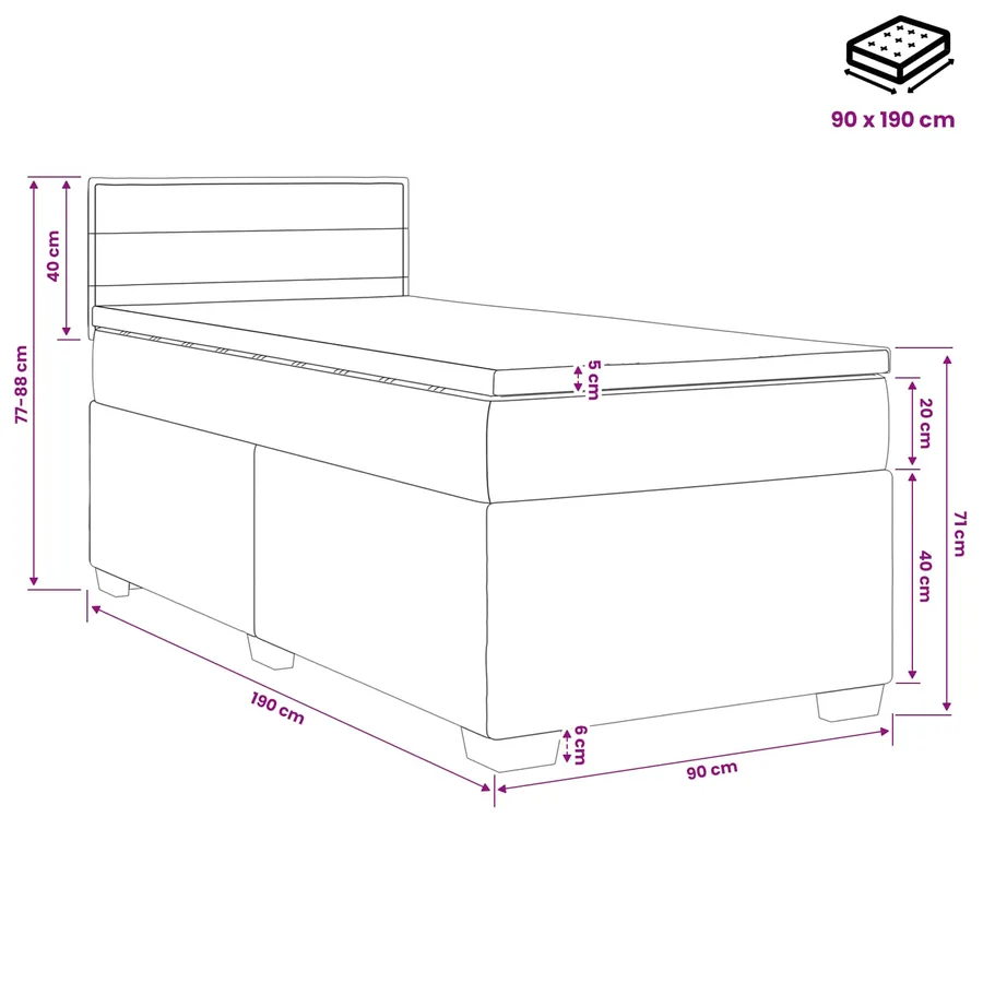 Lit boxspring avec matelas Gris clair 90 x 190 cm Tissu - 10