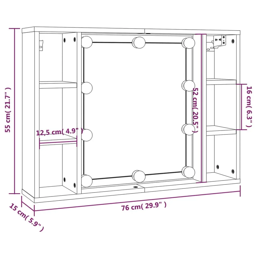 Armoire à miroir avec LED Gris béton 76x15x55 cm - 17