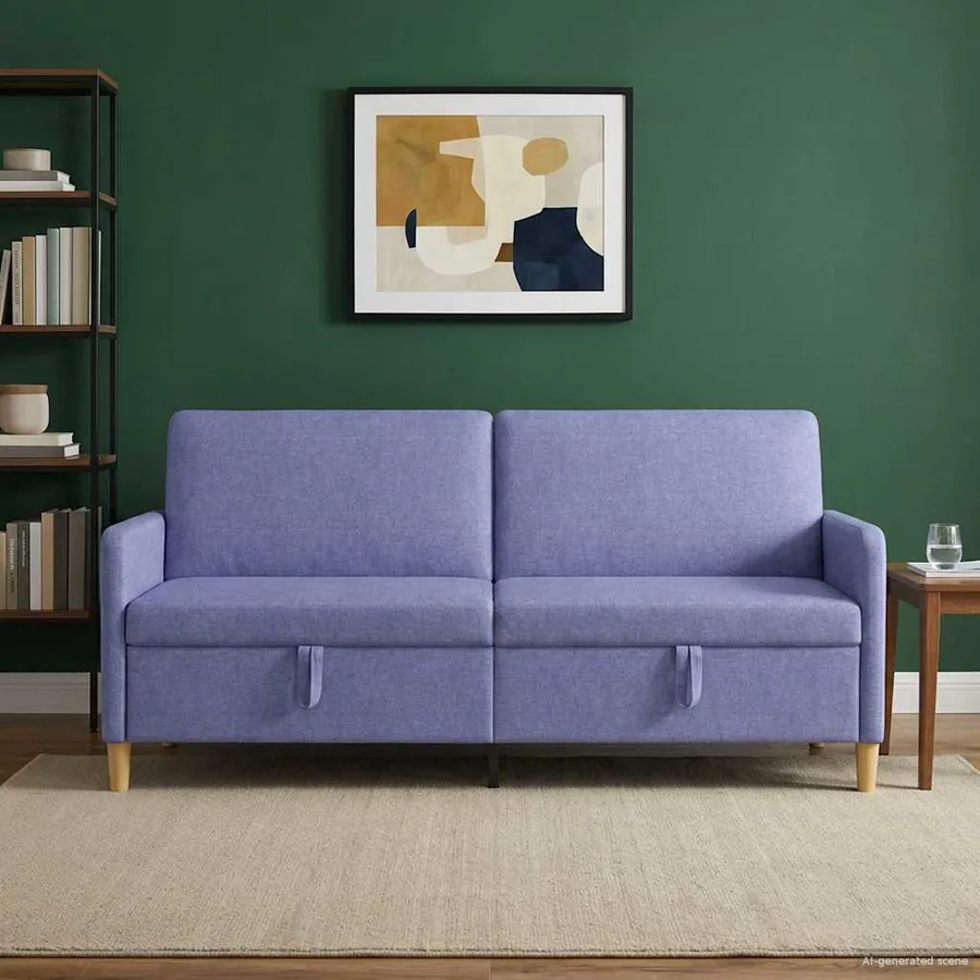 Sofa avec rangement Bleu denim 192 x 78 x 87 cm Polyester - 3