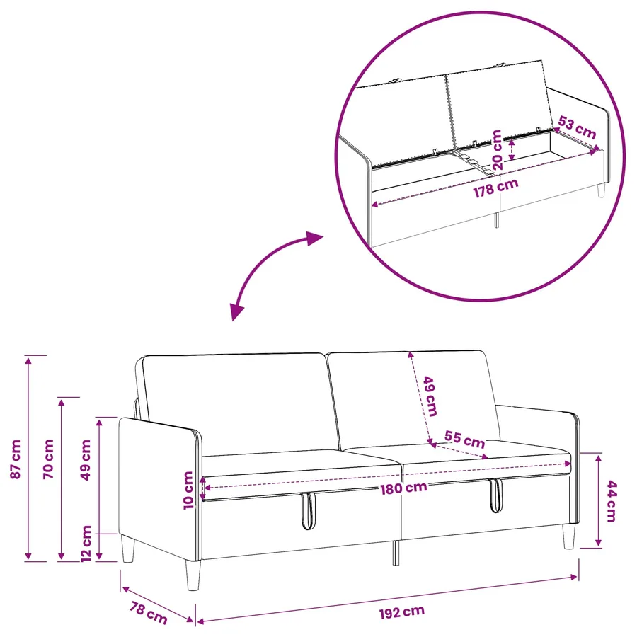 Sofa avec rangement Bleu denim 192 x 78 x 87 cm Polyester - 7