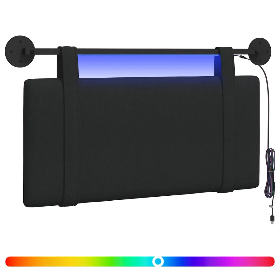 Tête de lit suspendue Avec lumière LED Noir Tissu - 2