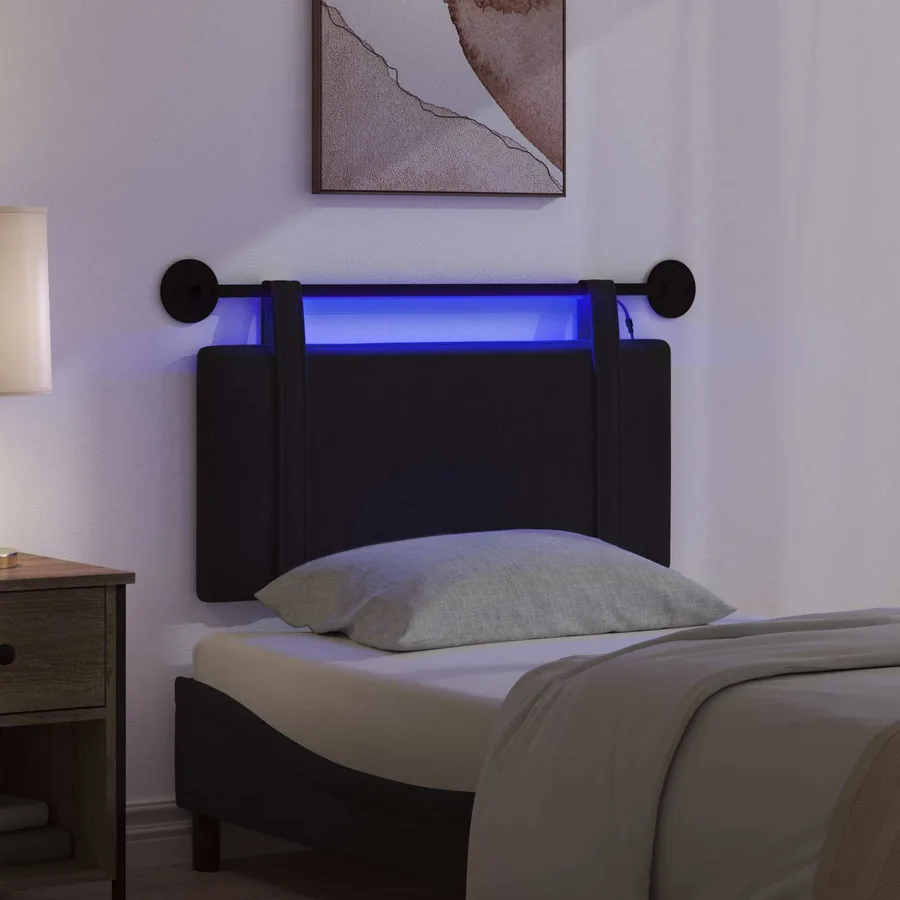 Tête de lit suspendue Avec lumière LED Noir Tissu - 5