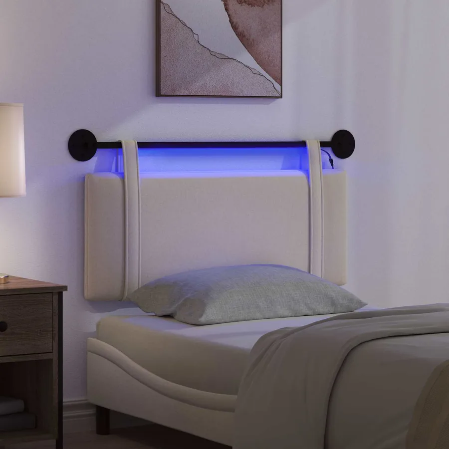 Tête de lit suspendue Avec lumière LED Crème Tissu - 5