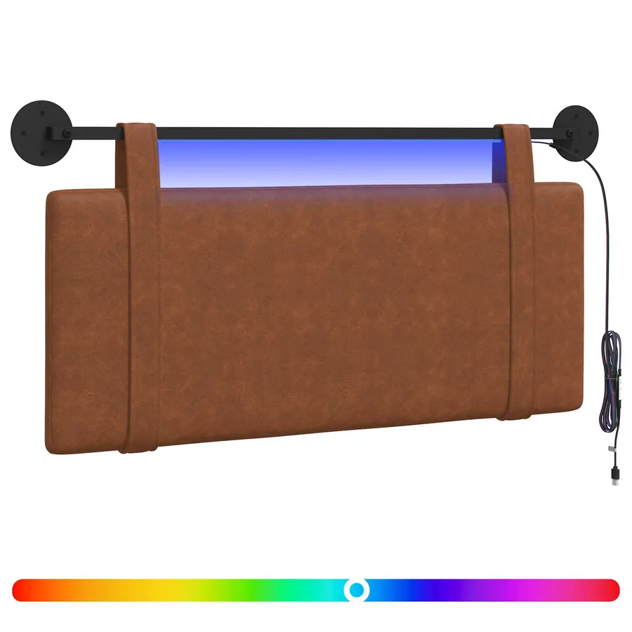 Tête de lit suspendue Avec lumière LED Marron PU antique - 2