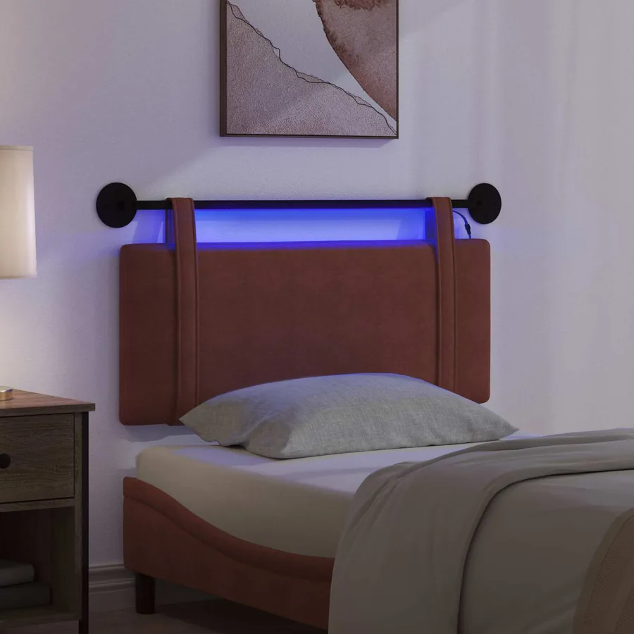 Tête de lit suspendue Avec lumière LED Brun Brillant PU antique - 5