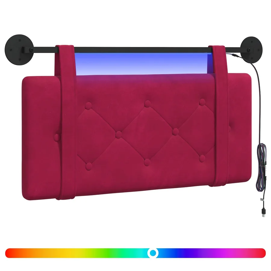 Tête de lit suspendue Avec lumière LED Bordeaux Velours - 2