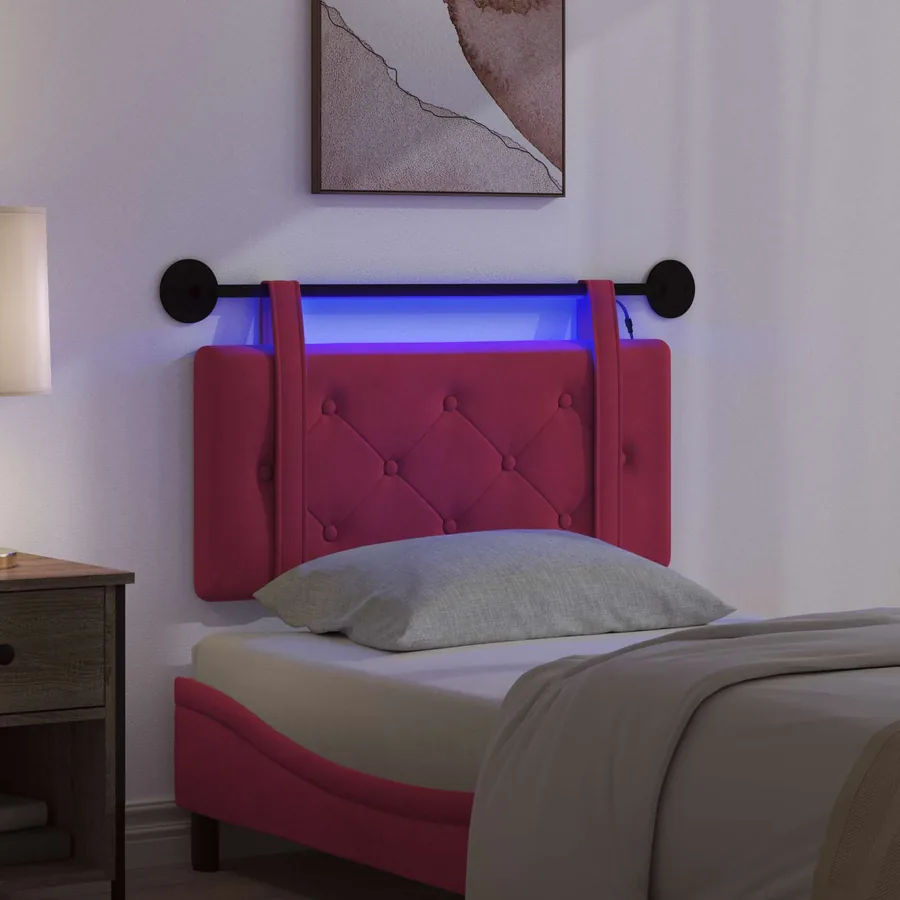 Tête de lit suspendue Avec lumière LED Bordeaux Velours - 5