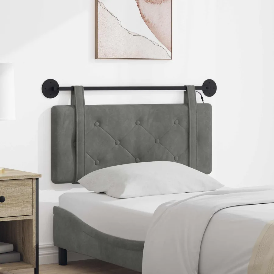 Tête de lit suspendue Avec lumière LED Gris foncé Velours