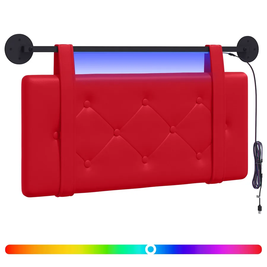 Tête de lit suspendue Avec lumière LED Rouge Simili cuir - 2