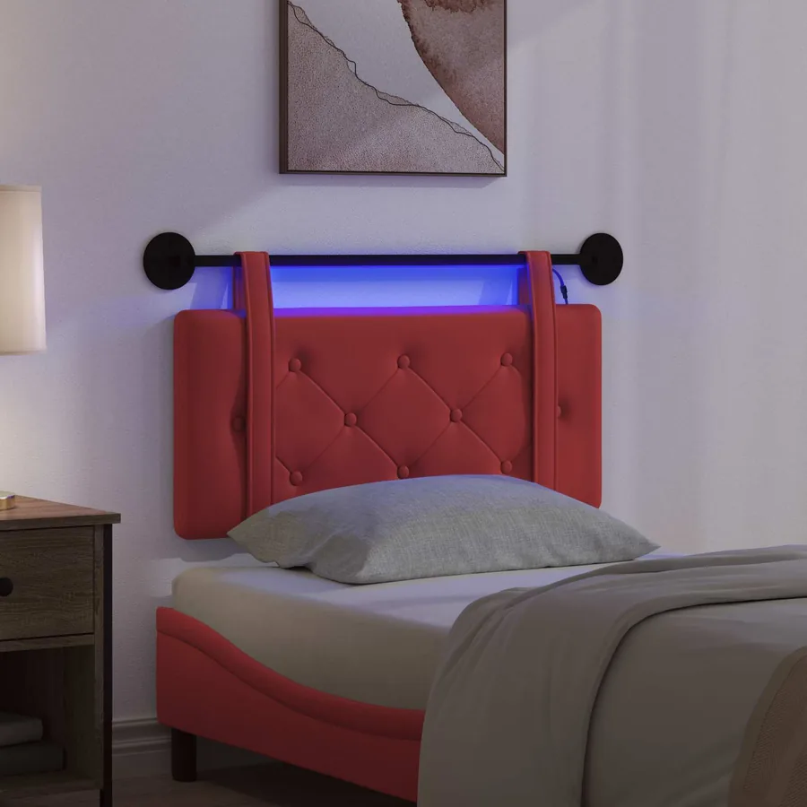 Tête de lit suspendue Avec lumière LED Rouge Simili cuir - 5