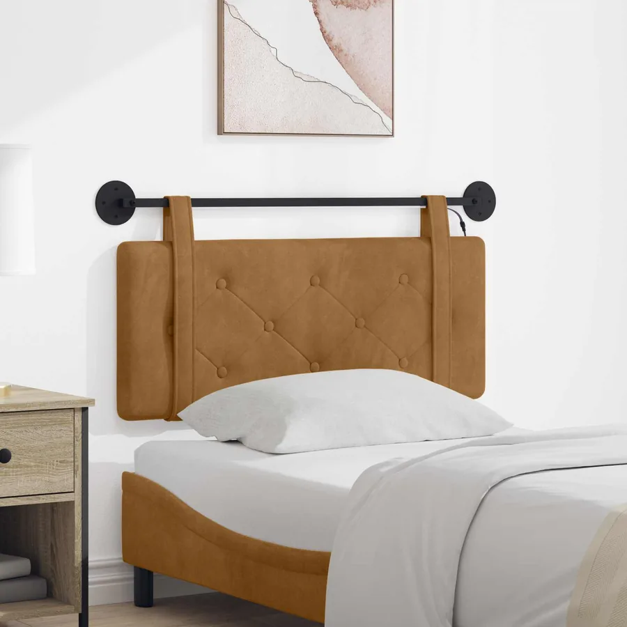 Tête de lit suspendue Avec lumière LED Marron Velours