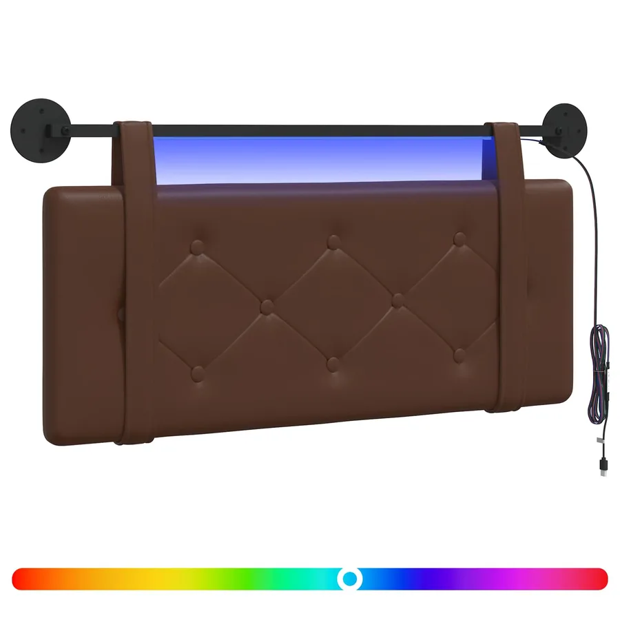 Tête de lit suspendue Avec lumière LED Marron Simili cuir - 2