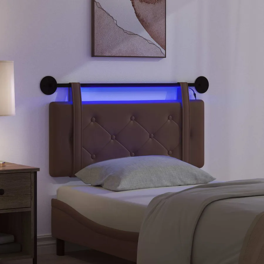 Tête de lit suspendue Avec lumière LED Marron Simili cuir - 5