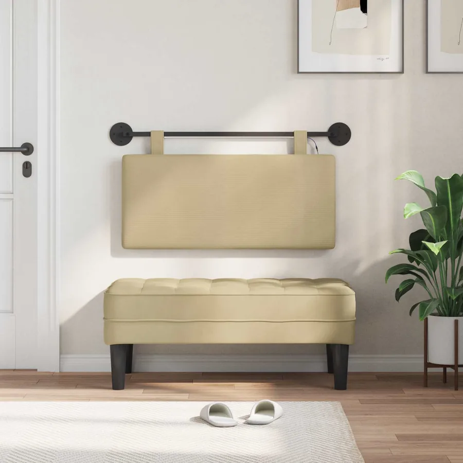 Tête de lit suspendue Gris Vert Clair Tissu en velours côtelé - 3