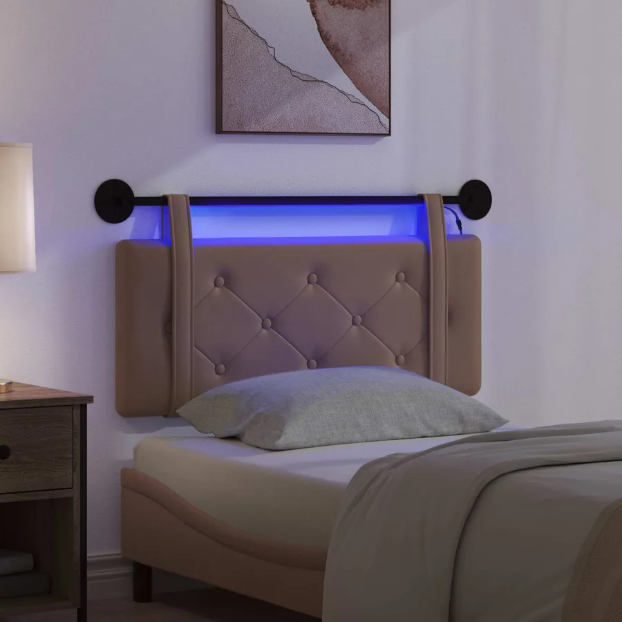 Tête de lit suspendue Avec lumière LED Cappuccino Simili cuir - 5