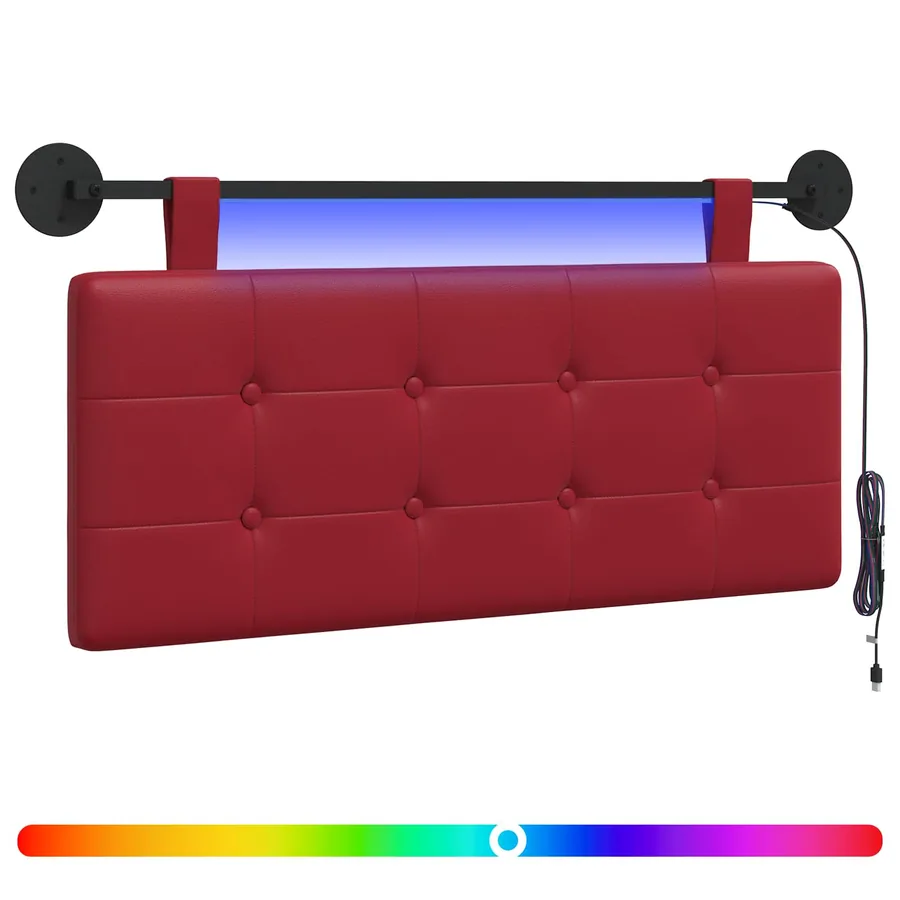 Tête de lit suspendue Avec lumière LED Bordeaux Simili cuir - 2
