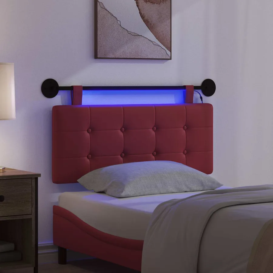 Tête de lit suspendue Avec lumière LED Bordeaux Simili cuir - 5