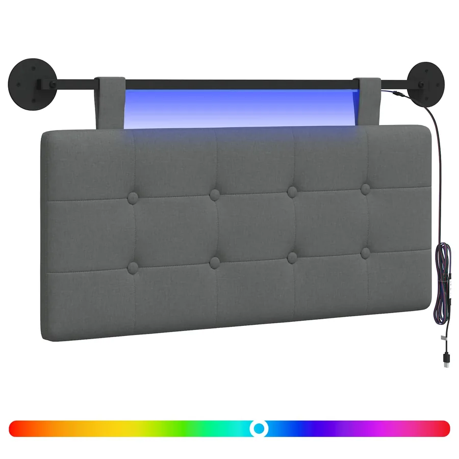 Tête de lit suspendue Avec lumière LED Gris foncé Tissu - 2