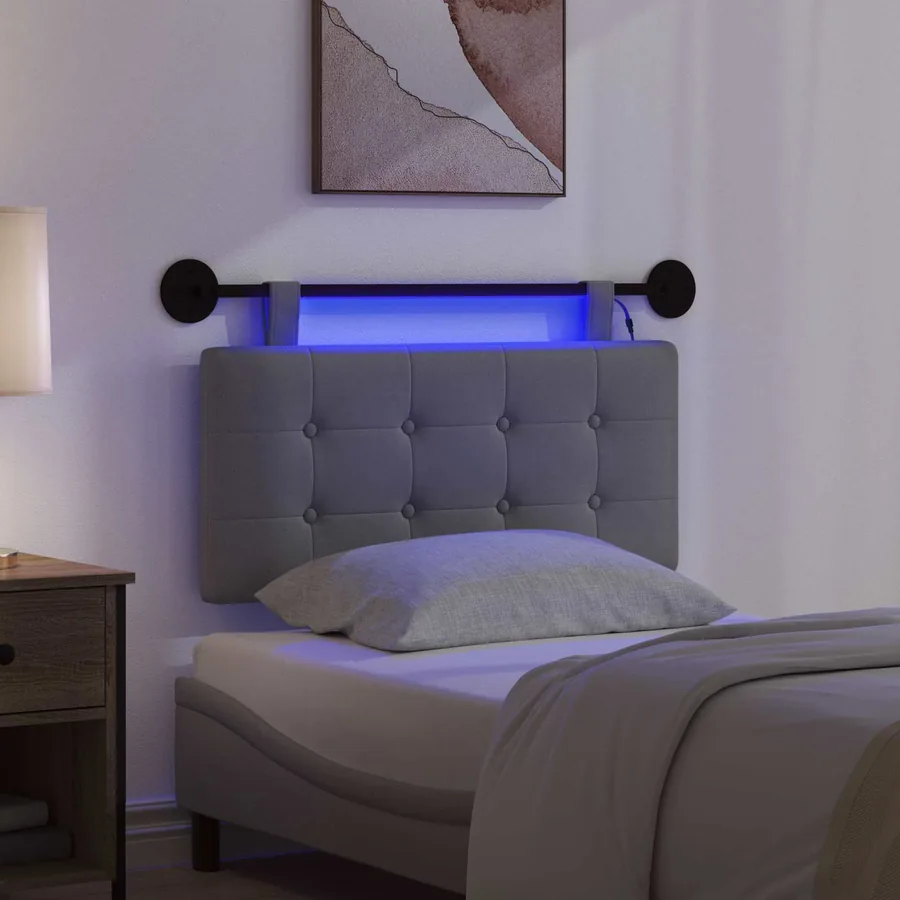 Tête de lit suspendue Avec lumière LED Gris foncé Tissu - 5