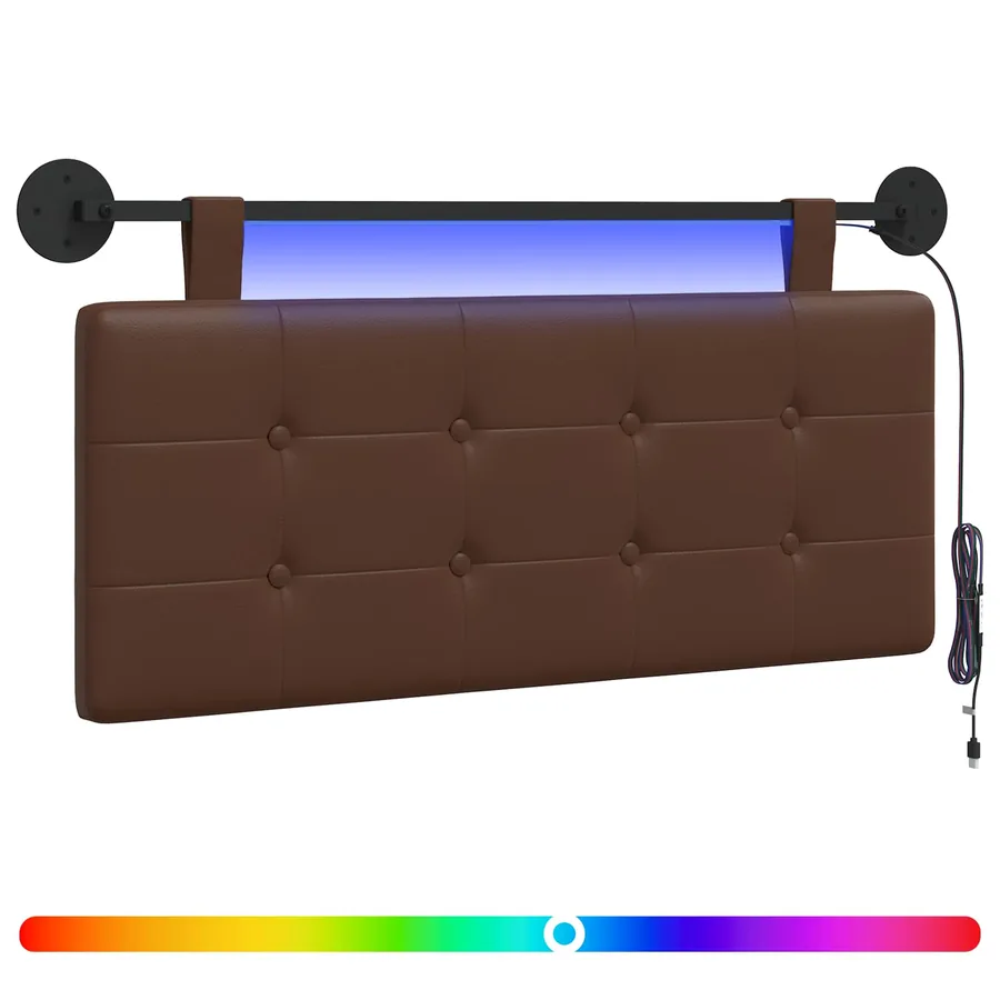 Tête de lit suspendue Avec lumière LED Marron Simili cuir - 2