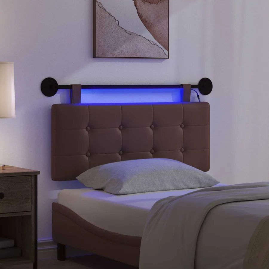 Tête de lit suspendue Avec lumière LED Marron Simili cuir - 5
