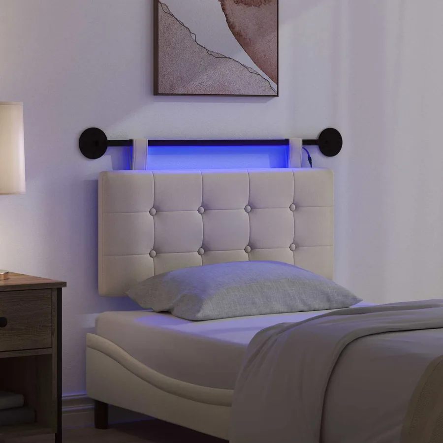 Tête de lit suspendue Avec lumière LED Crème Tissu - 5