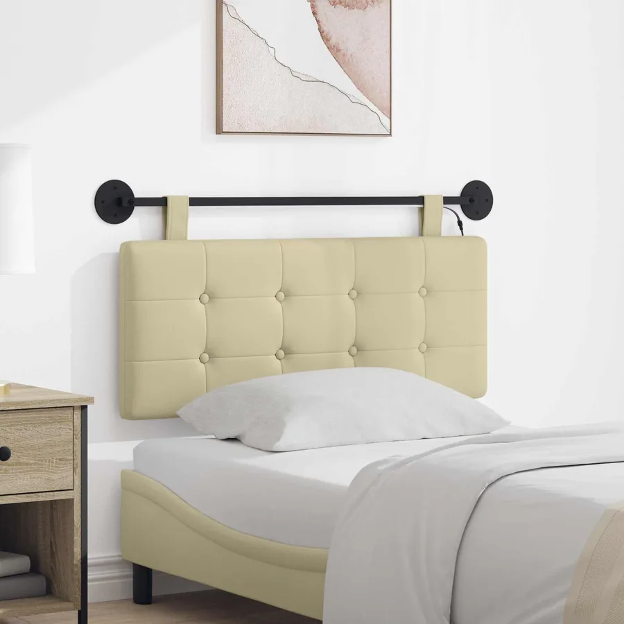 Tête de lit suspendue Avec lumière LED Crème Simili cuir