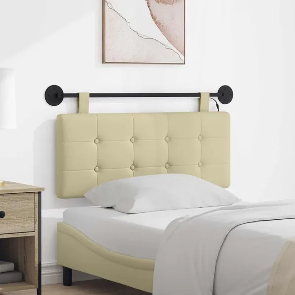 Tête de lit suspendue Avec lumière LED Crème Simili cuir