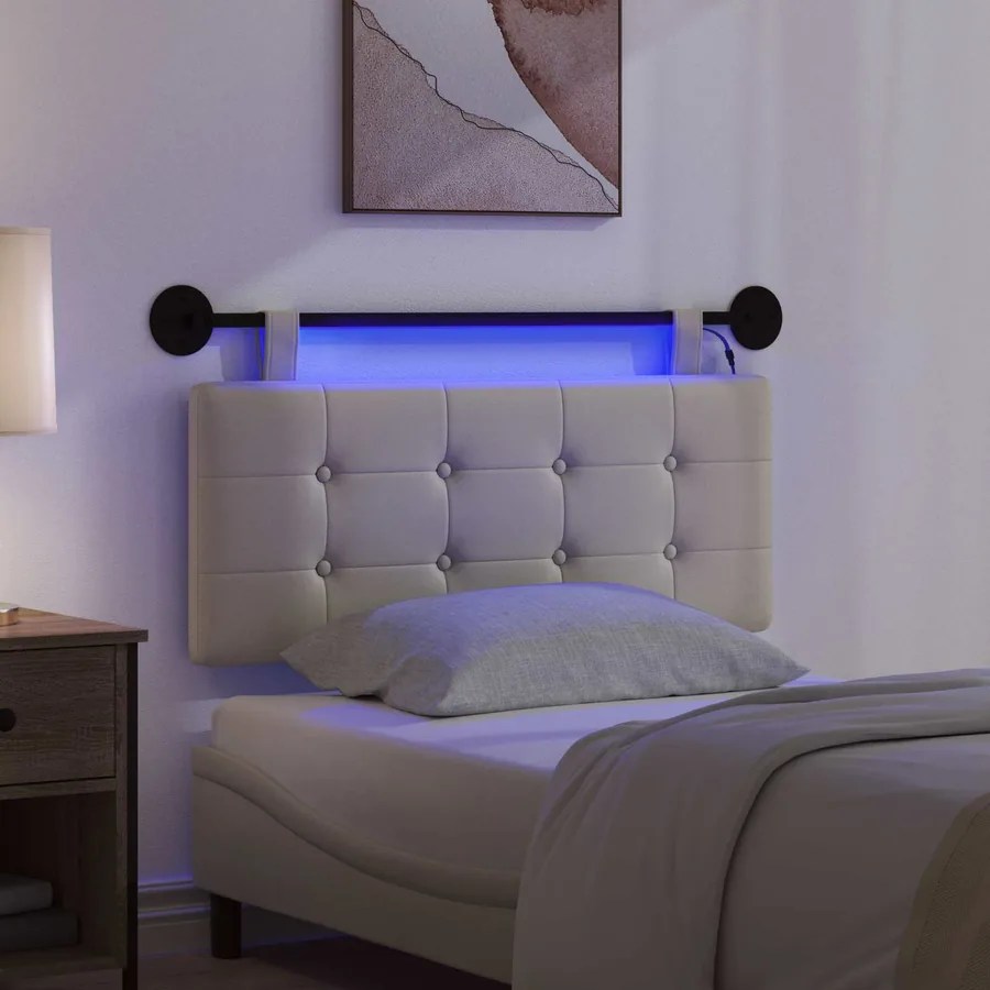 Tête de lit suspendue Avec lumière LED Crème Simili cuir - 5
