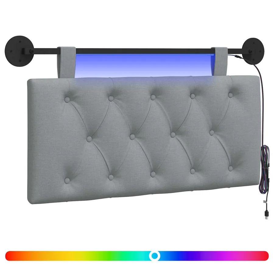 Tête de lit suspendue Avec lumière LED Gris clair Tissu - 2