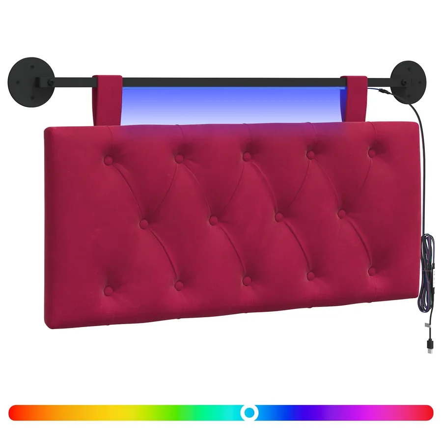 Tête de lit suspendue Avec lumière LED Bordeaux Velours - 2