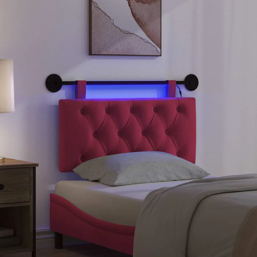 Tête de lit suspendue Avec lumière LED Bordeaux Velours - 5