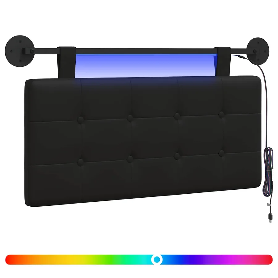 Tête de lit suspendue Avec lumière LED Noir Simili cuir - 2