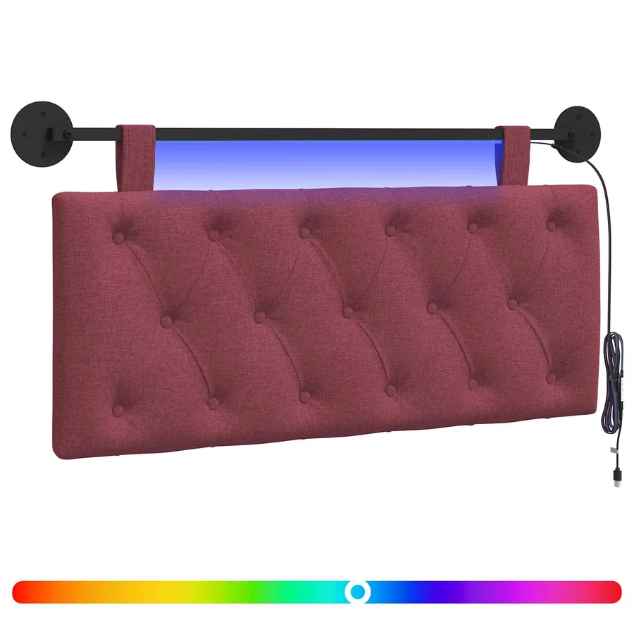 Tête de lit suspendue Avec lumière LED Bordeaux Tissu - 2