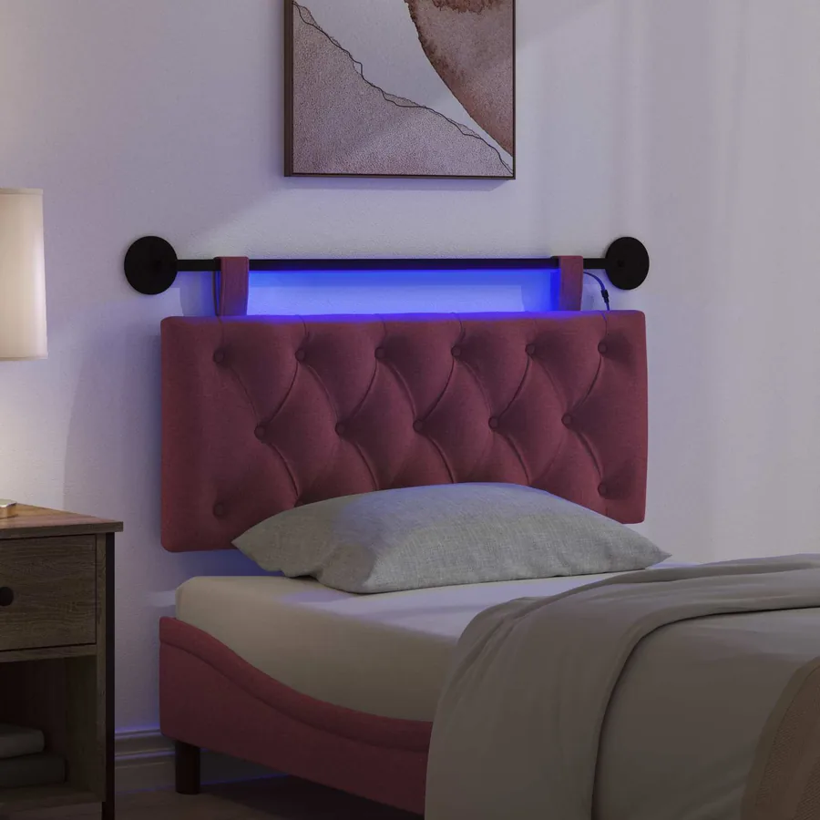 Tête de lit suspendue Avec lumière LED Bordeaux Tissu - 5