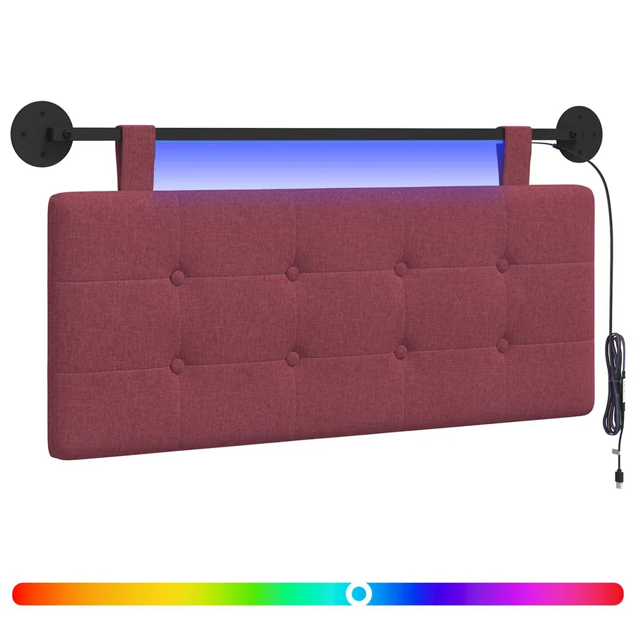Tête de lit suspendue Avec lumière LED Bordeaux Tissu - 2