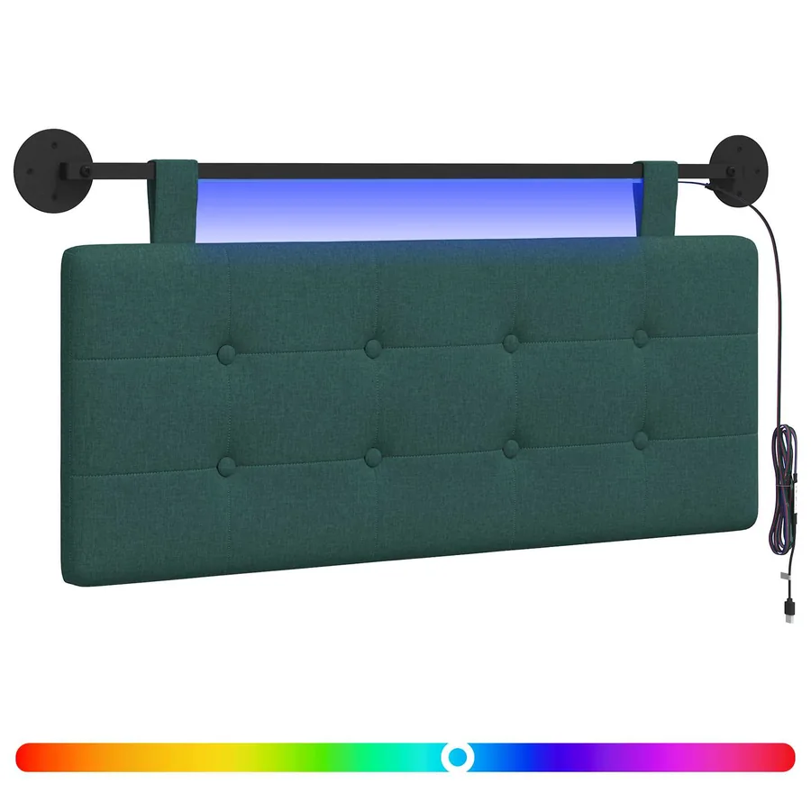 Tête de lit suspendue Avec lumière LED Vert foncé Tissu - 2