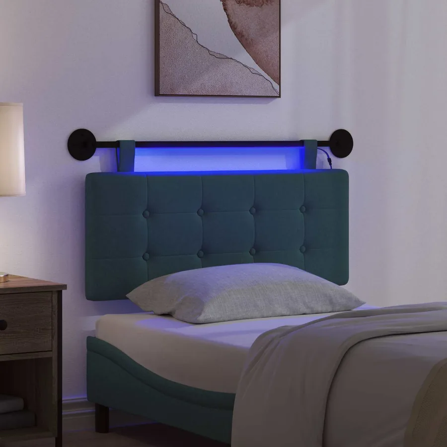 Tête de lit suspendue Avec lumière LED Vert foncé Tissu - 5
