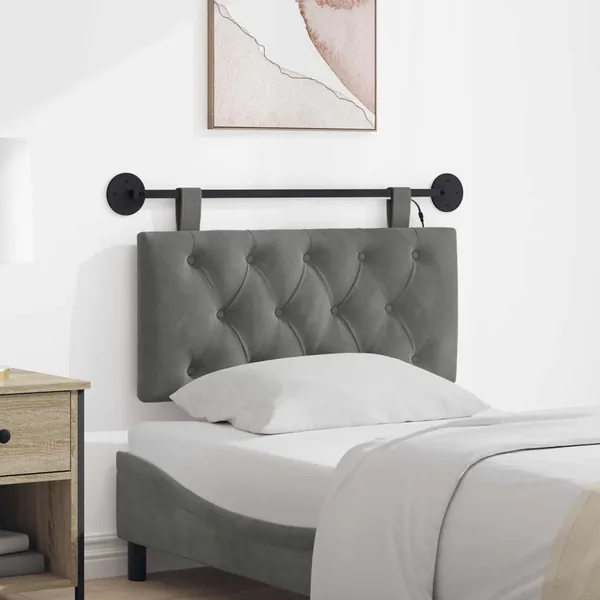 Tête de lit suspendue Avec lumière LED Gris foncé Velours