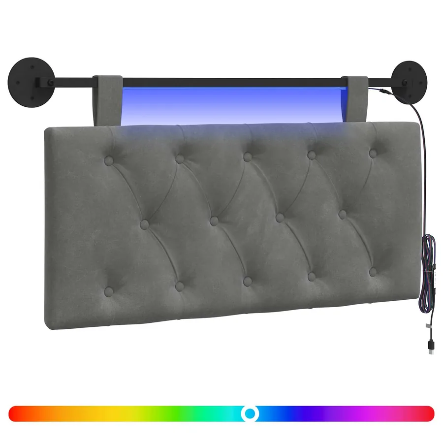 Tête de lit suspendue Avec lumière LED Gris foncé Velours - 2