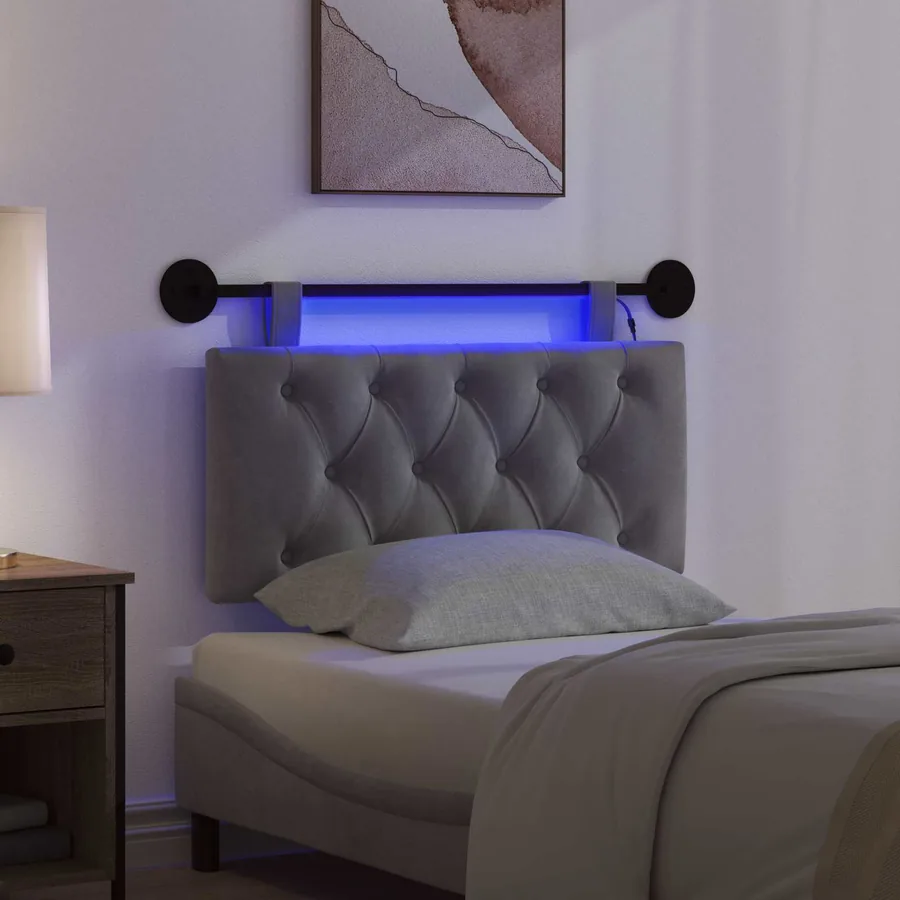 Tête de lit suspendue Avec lumière LED Gris foncé Velours - 5