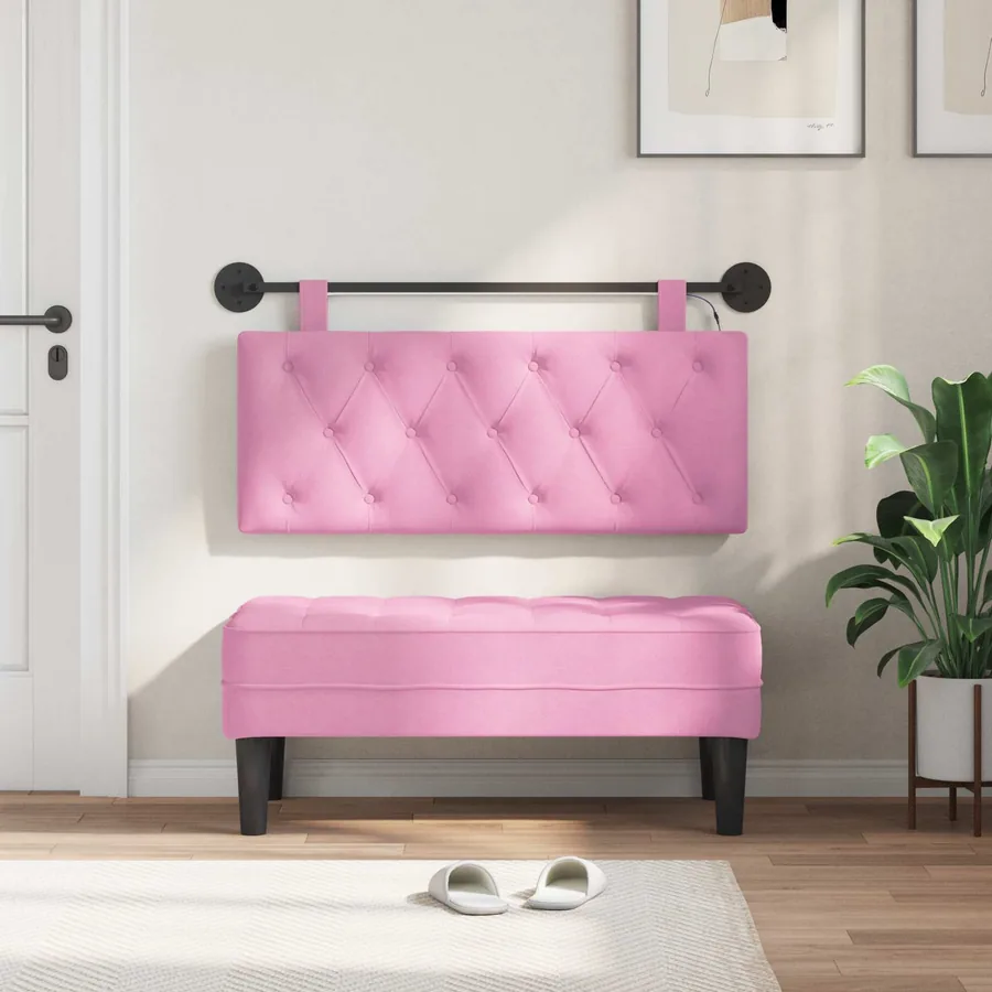 Tête de lit suspendue Avec lumière LED Rose Tissu - 3