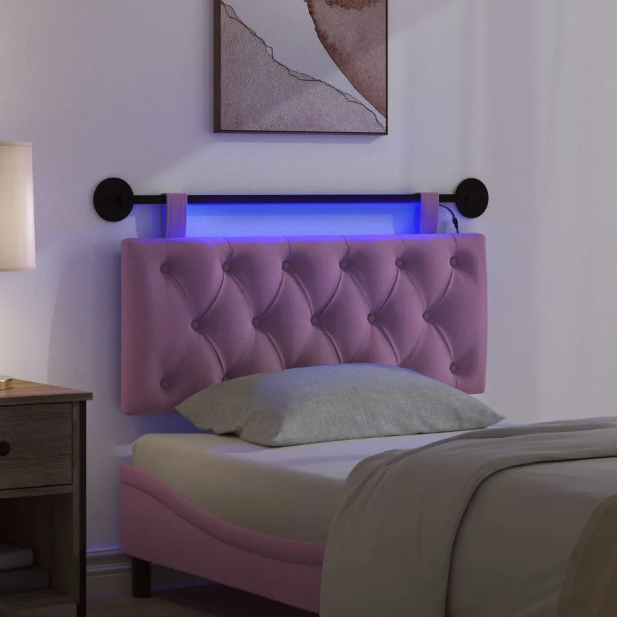 Tête de lit suspendue Avec lumière LED Rose Tissu - 5