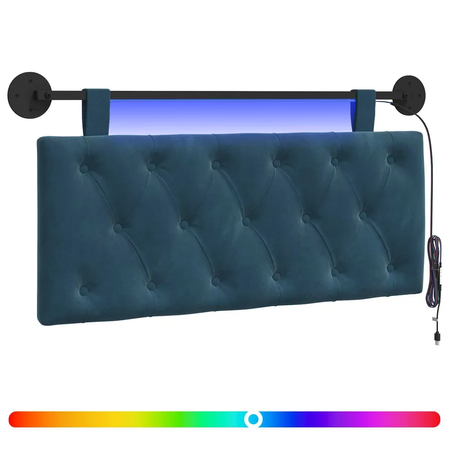 Tête de lit suspendue Avec lumière LED Bleu Velours - 2