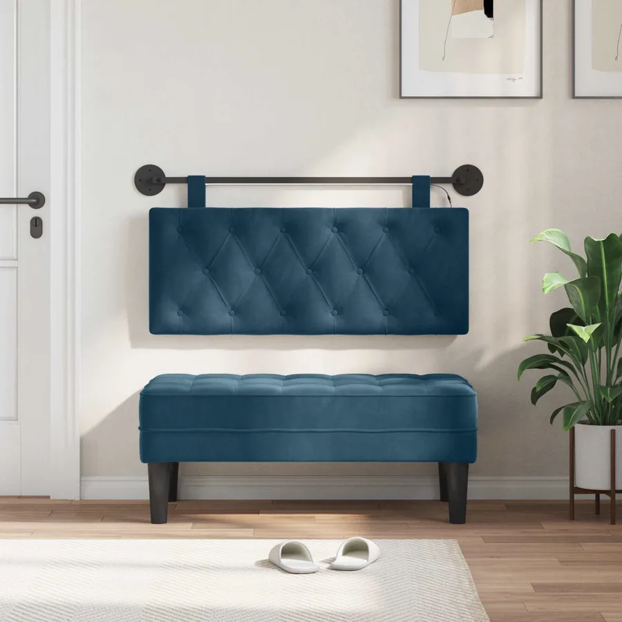 Tête de lit suspendue Avec lumière LED Bleu Velours - 3