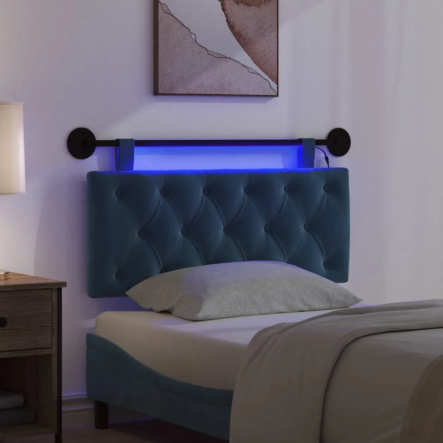 Tête de lit suspendue Avec lumière LED Bleu Velours - 5
