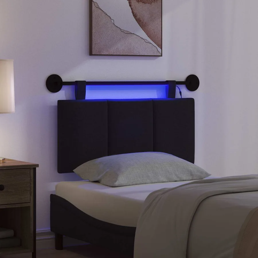 Tête de lit suspendue Avec lumière LED Noir Tissu - 5