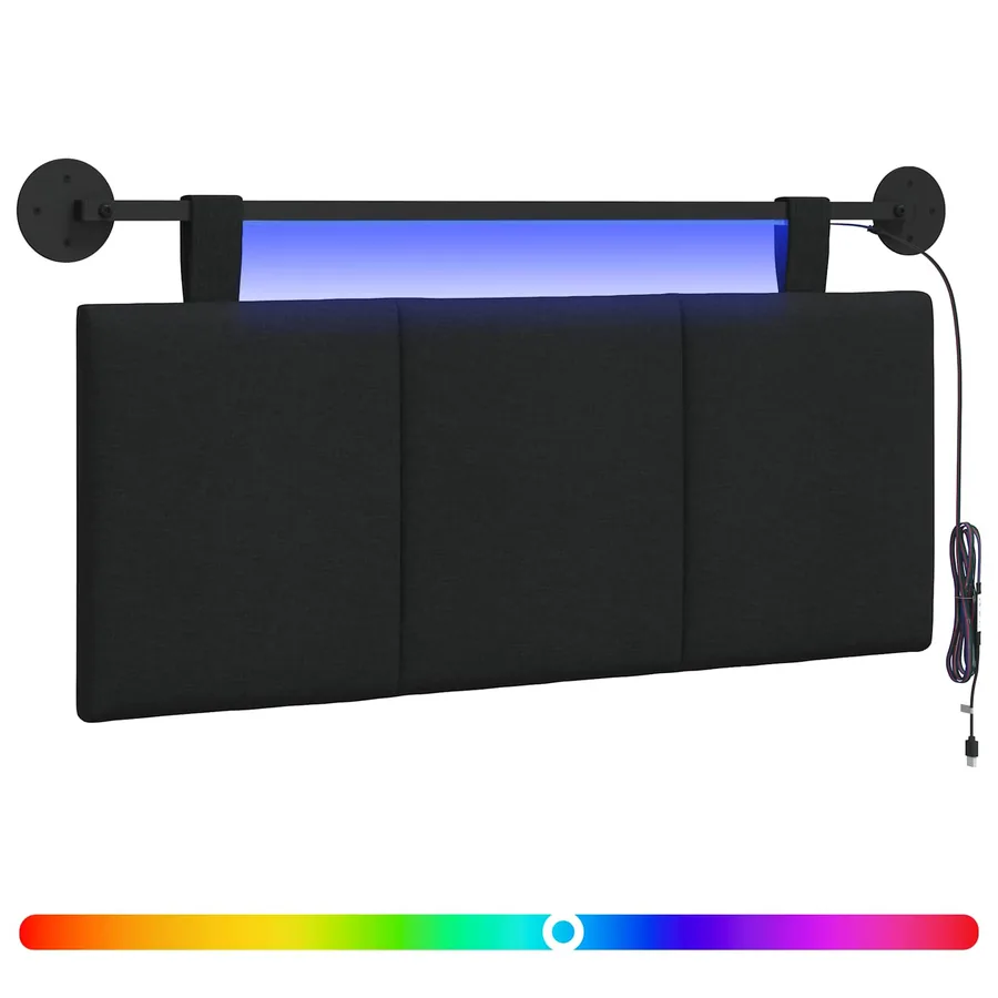 Tête de lit suspendue Avec lumière LED Noir Tissu - 2