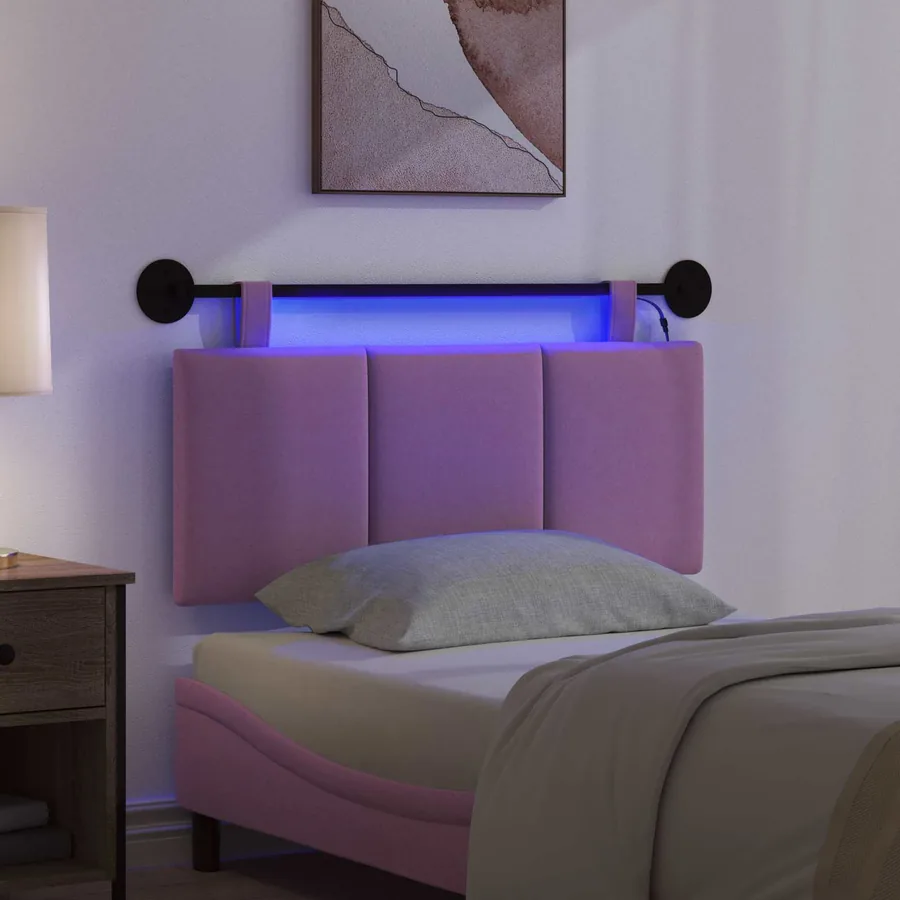 Tête de lit suspendue Avec lumière LED Rose Tissu - 5